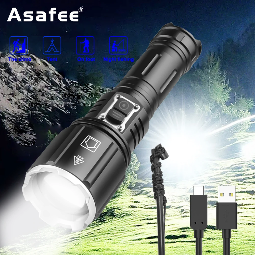 

Asafee LED Torch Outdoorstrong Light Portable Torch Light USB Rechargeable Aluminum Alloy Outdoor Camping Torch Light
