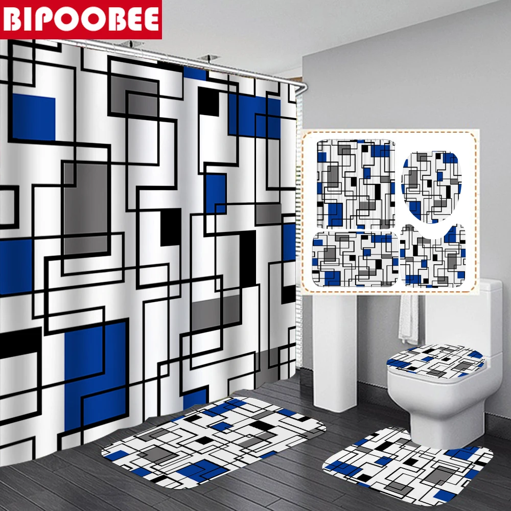 Black Blue Lattice Shower Curtain Abstract Geometric Bathroom Curtains Bath Mat Toilet Lid Cover Non-Slip Rugs Carpet Home Decor 
Black Blue Lattice Shower Curtain Abstract Geometric Bathroom Curtains Bath Mat Toilet Lid Cover Non-Slip Rugs Carpet Home Decor
