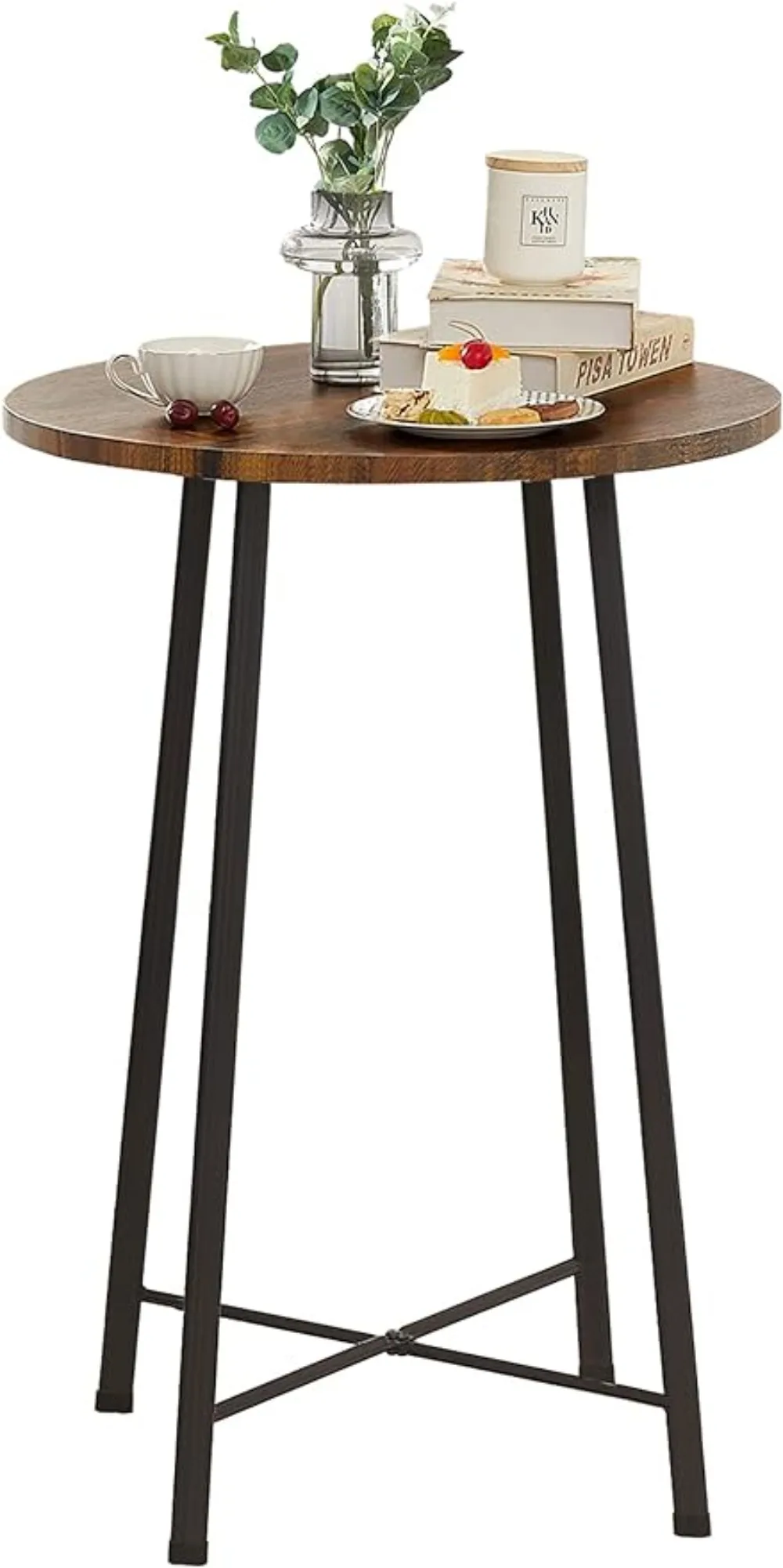

Round Bar Table, Classic Bistro Pub Furniture,Small Spaces Saving for Dining Room Breakfast,Coffee, Easy to Assemble, Brown