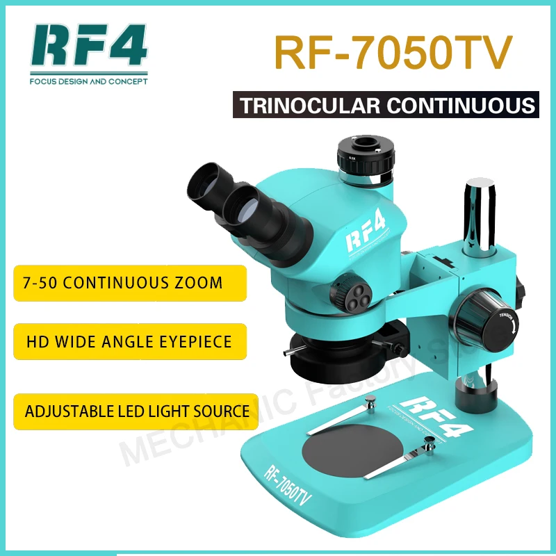 RF4 RF-7050TV оптический стерео тринокулярный микроскоп HD камера 70-50X непрерывный зум для ремонта электронных телефонов Ювелирная резьба
RF4 RF-7050TV оптический стерео тринокулярный микроскоп HD камера 70-50X непрерывный зум для ремонта электронных телефонов Ювелирная резьба