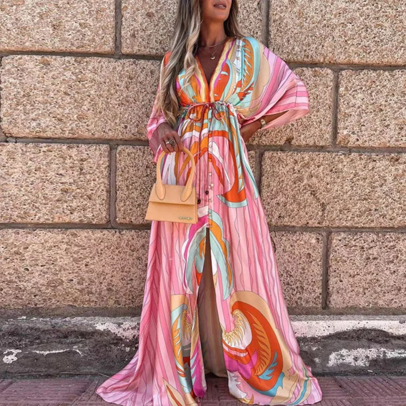 Bikini Cover-ups Boho Print Long Dress Self Belted Sexy Beach Tunic 2022 Summer Women Beach Wear Swim Suit Cover Up
Bikini Cover-ups Boho Print Long Dress Self Belted Sexy Beach Tunic 2022 Summer Women Beach Wear Swim Suit Cover Up