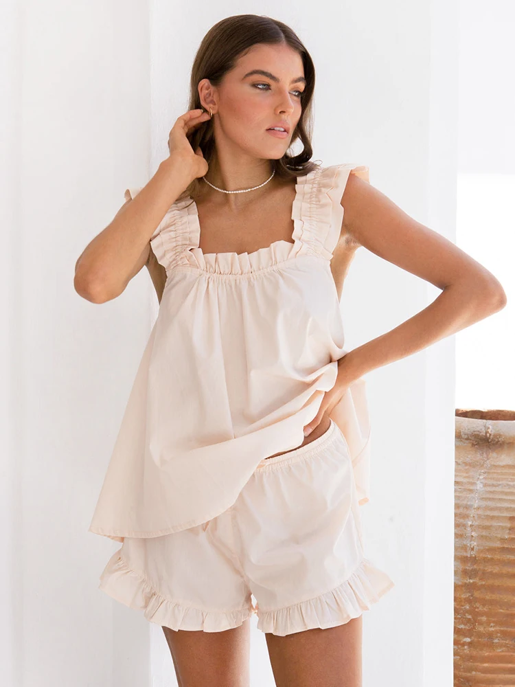 Hiloc Ruffled Cotton Pajamas For Women Sets Tank Top Casual Sleepwear Backless Female Set Nightie Sleeveless Two-Piece Pajama
Hiloc Ruffled Cotton Pajamas For Women Sets Tank Top Casual Sleepwear Backless Female Set Nightie Sleeveless Two-Piece Pajama