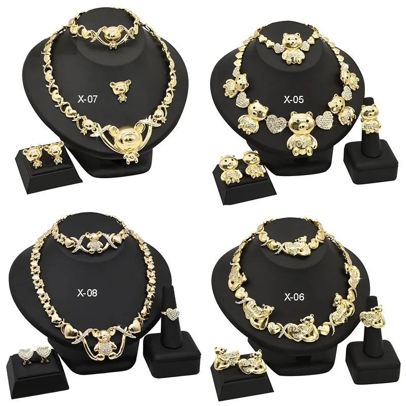 Fashion Dubai Bear Jewelry Set Bridal Necklace Ring Earring Bracelet African Wedding Necklace Set
Fashion Dubai Bear Jewelry Set Bridal Necklace Ring Earring Bracelet African Wedding Necklace Set