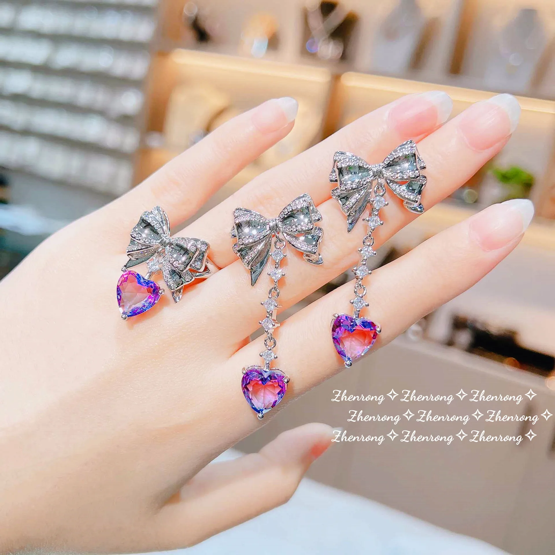 Luxury Silver Color Purple Love Heart-shaped Cubic Zirconia Bowknot Jewelry Sets For Lady Necklaces Rings Tassels Earrings
Luxury Silver Color Purple Love Heart-shaped Cubic Zirconia Bowknot Jewelry Sets For Lady Necklaces Rings Tassels Earrings