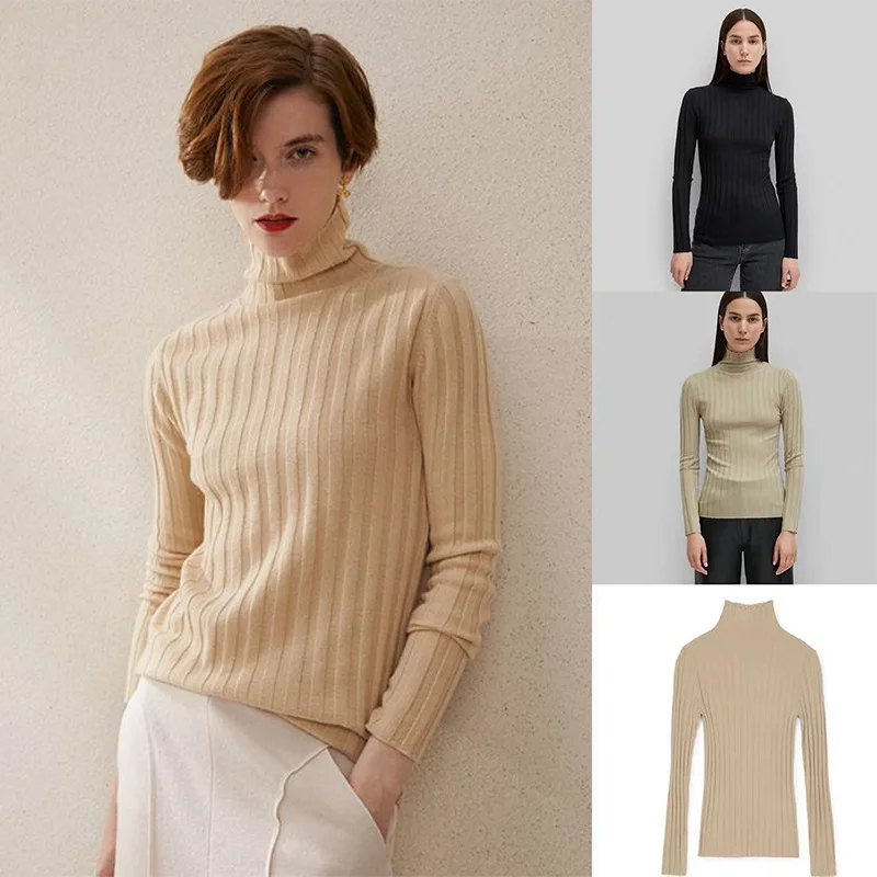 

Totem* Wool Silk Cashmere Blend Sweater Women Rib Turtleneck Long Sleeve Knitting Bottoming Pullover Top