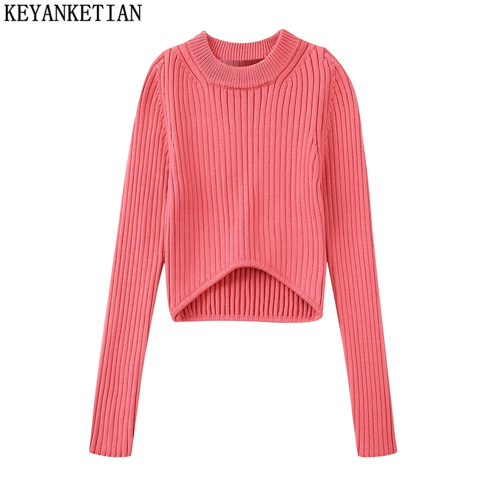 KEYANKETIAN women's arc hem knitted sweater autumn and winter new unique design pit strip tight elastic pullover short top
KEYANKETIAN women's arc hem knitted sweater autumn and winter new unique design pit strip tight elastic pullover short top