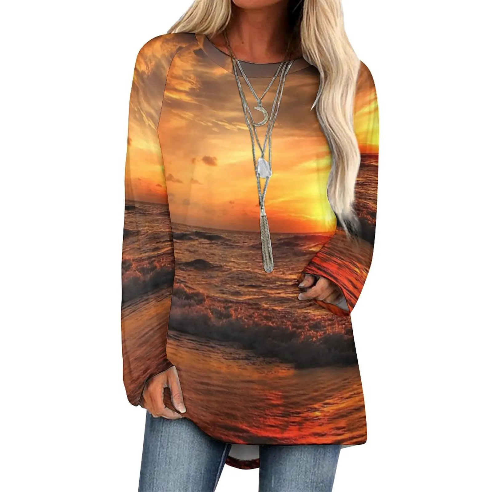 Sunset Print T Shirts Sea Waves Elegant T-Shirt Female Long Sleeve Korean Fashion Tops Oversize Pattern Clothes
Sunset Print T Shirts Sea Waves Elegant T-Shirt Female Long Sleeve Korean Fashion Tops Oversize Pattern Clothes