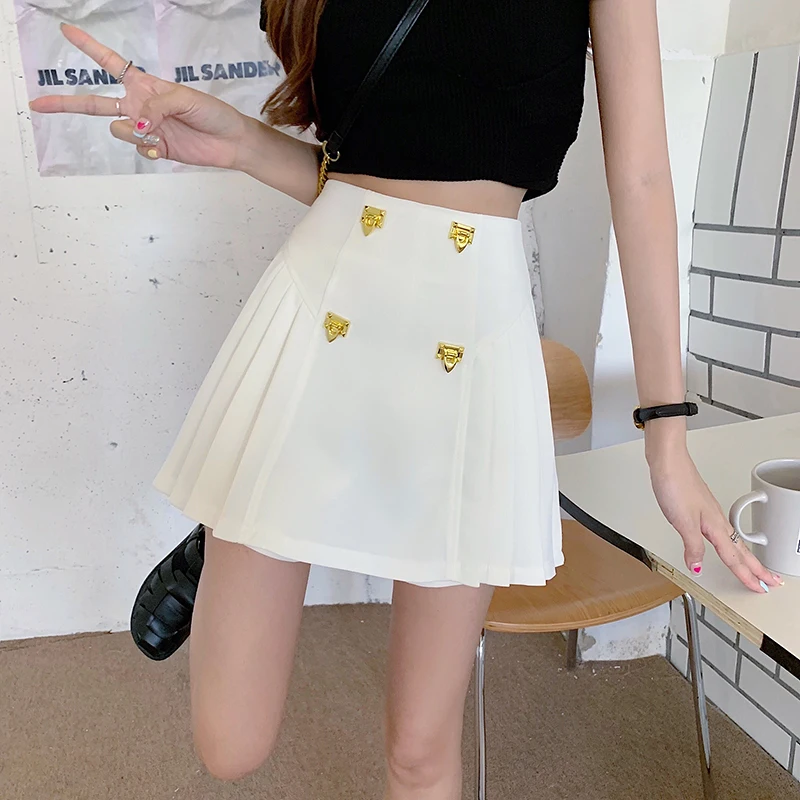 Autumn Pleated Skirts Korean Casual Mini Skirt Slim A-Line Metal Rivets Shorts Skirt White Black Streetwear Office Lady Elegant
Autumn Pleated Skirts Korean Casual Mini Skirt Slim A-Line Metal Rivets Shorts Skirt White Black Streetwear Office Lady Elegant