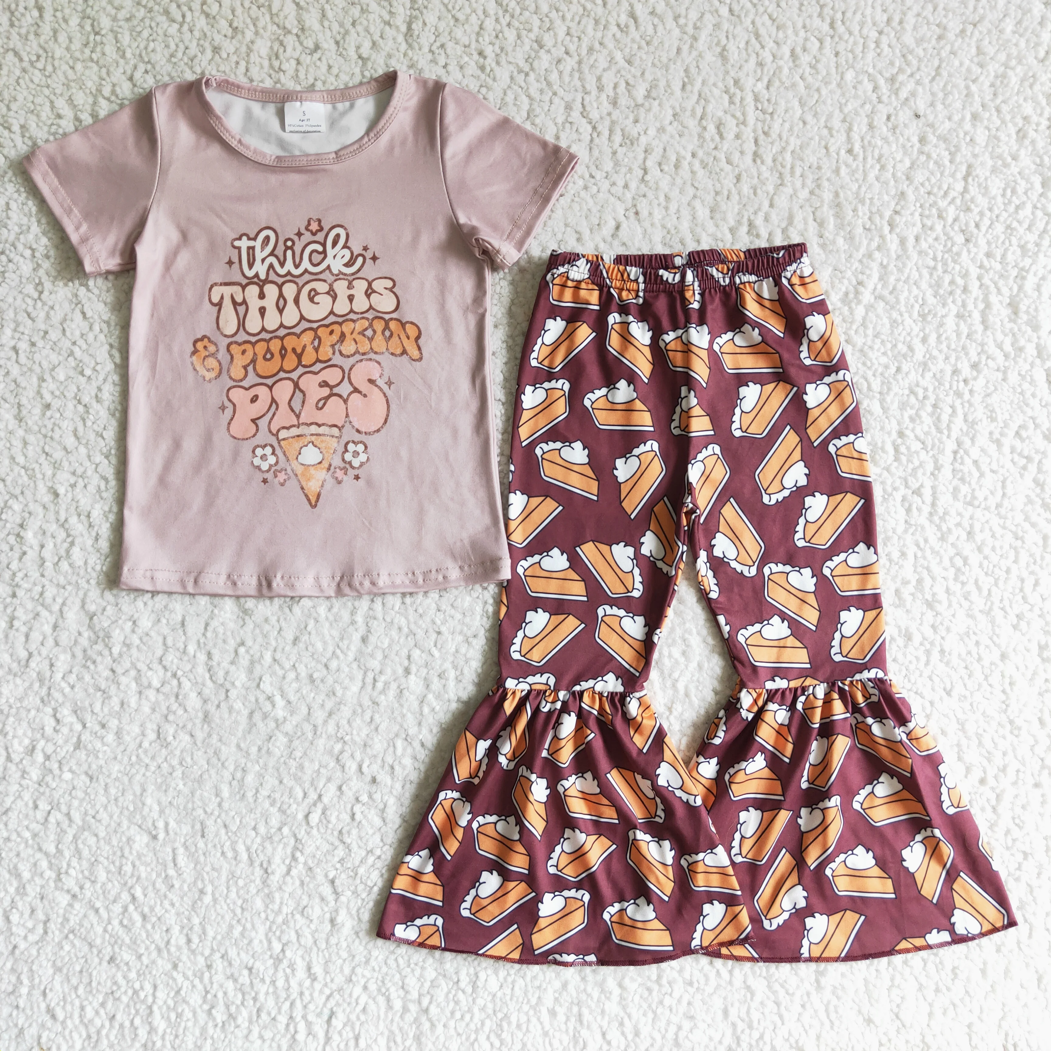Wholesale kids halloween outfits toddler thick thighs pumpkin pies printing short sleeve t-shirt bell bottom outfits
Wholesale kids halloween outfits toddler thick thighs pumpkin pies printing short sleeve t-shirt bell bottom outfits
