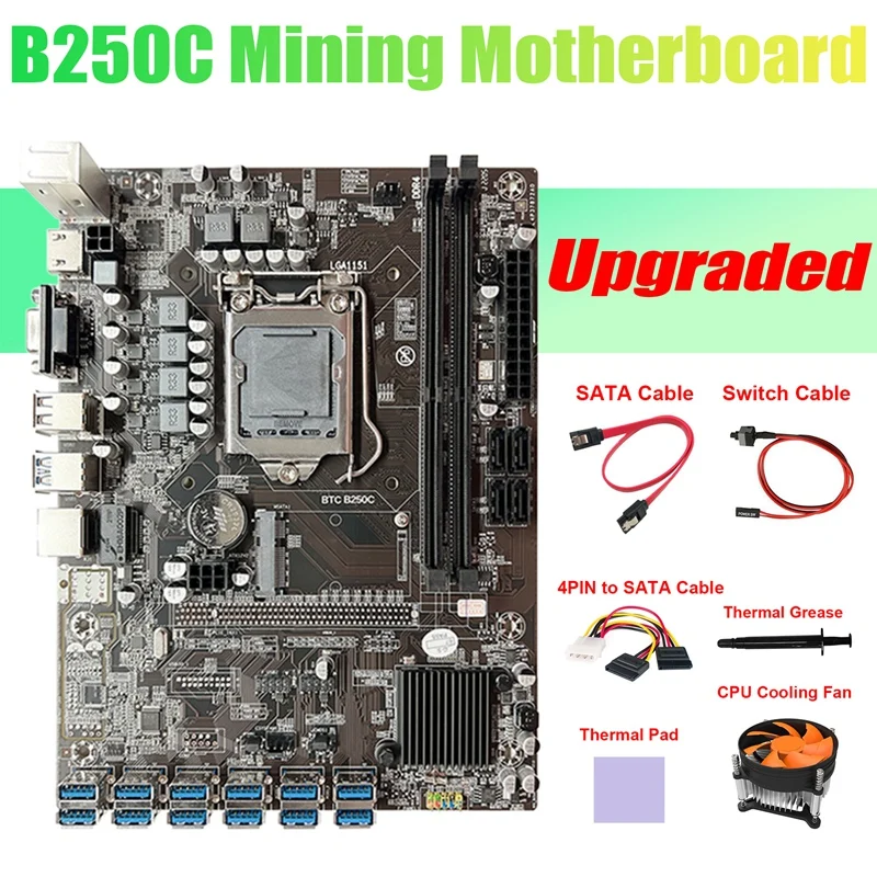 Материнская плата B250C BTC Miner 12 USB3.0 + вентилятор + кабель 4-контактный на SATA + кабель переключателя + кабель SATA + термопаста + термопрокладка для ETH
Материнская плата B250C BTC Miner 12 USB3.0 + вентилятор + кабель 4-контактный на SATA + кабель переключателя + кабель SATA + термопаста + термопрокладка для ETH