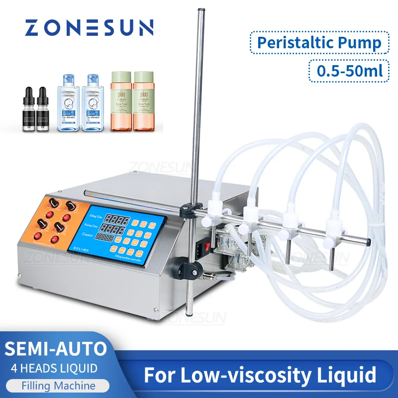 ZONESUN Semi Automatic Four Nozzles Liquid Milk Eye Drop Oral Solution Bottle Peristaltic Pump Filling Machine
ZONESUN Semi Automatic Four Nozzles Liquid Milk Eye Drop Oral Solution Bottle Peristaltic Pump Filling Machine