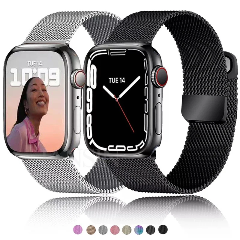 2022 магнитный ремешок из нержавеющей стали, совместимый с Apple Watch, регулируемый Миланский ремешок с застежкой, ремешок для IWatch серии 7/6/5
2022 магнитный ремешок из нержавеющей стали, совместимый с Apple Watch, регулируемый Миланский ремешок с застежкой, ремешок для IWatch серии 7/6/5