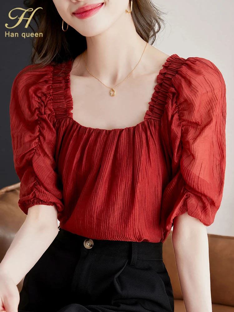 H Han Queen 2023 Summer Shirts Puff Sleeve Blusas Office Chiffon Blouse Elegant Simple Tops Korean Casual Loose Blouses Women
H Han Queen 2023 Summer Shirts Puff Sleeve Blusas Office Chiffon Blouse Elegant Simple Tops Korean Casual Loose Blouses Women