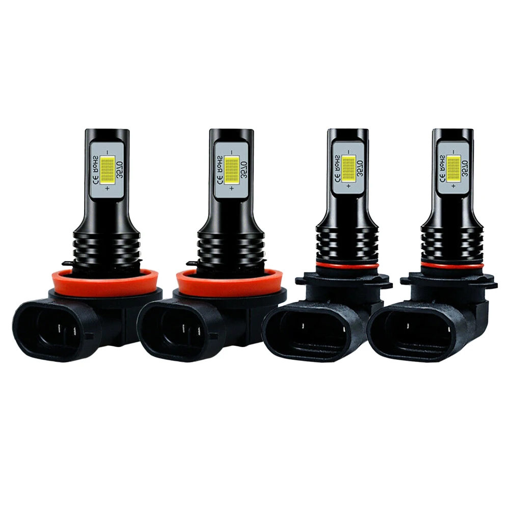 

4pcs 80W Bright Led Headlight 3570 2LED Car Light 9005 Fog Light Black Shell Fog Light H11+9005 Each Pair 4000LM 6500K 12V-24V