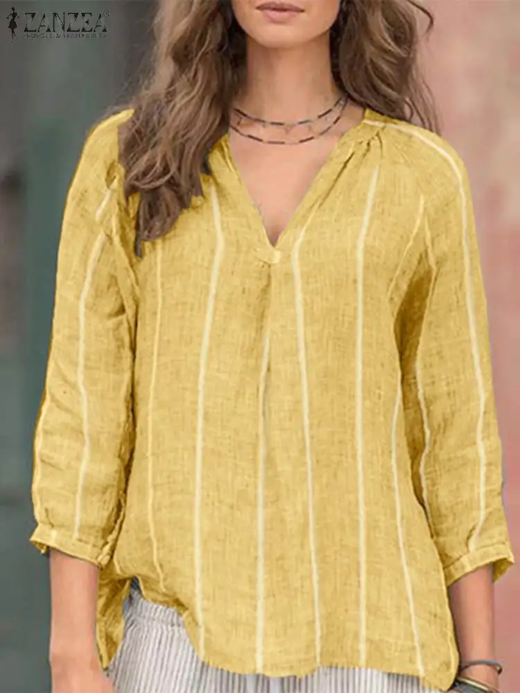 ZANZEA Summer Striped Blouse Women Bohemian Beach Tops Casual V Neck 3/4 Sleeve Shirt Female Holiday Blusas Chemise Oversize
ZANZEA Summer Striped Blouse Women Bohemian Beach Tops Casual V Neck 3/4 Sleeve Shirt Female Holiday Blusas Chemise Oversize