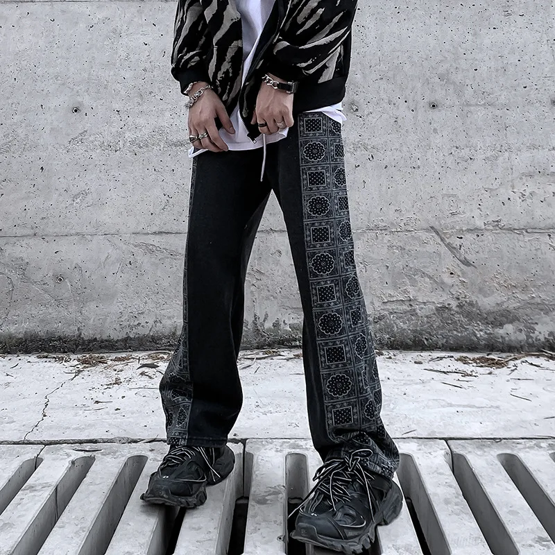 New Men's Brand Clothing High Street Loose Straight Jeans Men's Trendy Printed Wide Leg Pants Black Gray штаны Pantalones Hombre
New Men's Brand Clothing High Street Loose Straight Jeans Men's Trendy Printed Wide Leg Pants Black Gray штаны Pantalones Hombre