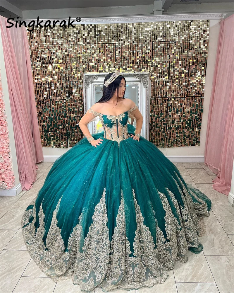 Elegant Green Sparkly Ball Gown Quinceanera Dresses Off Shoulder Sequins Applique Sweet 16 Dresses Corset Wedding Party
Elegant Green Sparkly Ball Gown Quinceanera Dresses Off Shoulder Sequins Applique Sweet 16 Dresses Corset Wedding Party