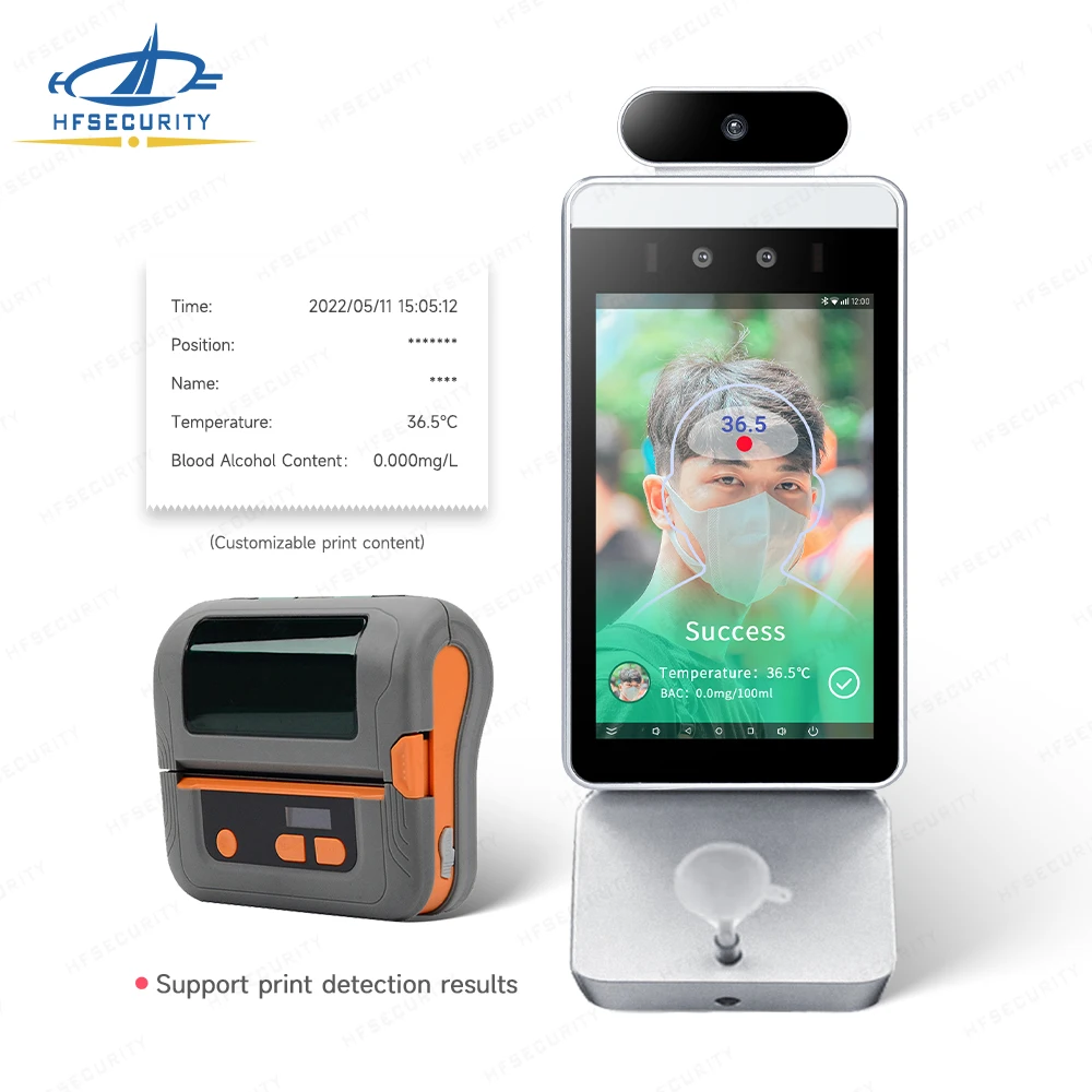 

HFSecurity RA08T-A biometric attendance face recognition Temperature Alcohol Detection Terminal with printing