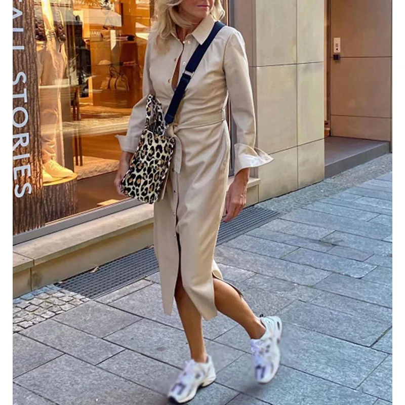 Fashion Turn-down Collar Shirt Long Dress Office Lady Elegant Single-breasted Dresses Women Casual Autumn Solid Vestidos
Fashion Turn-down Collar Shirt Long Dress Office Lady Elegant Single-breasted Dresses Women Casual Autumn Solid Vestidos