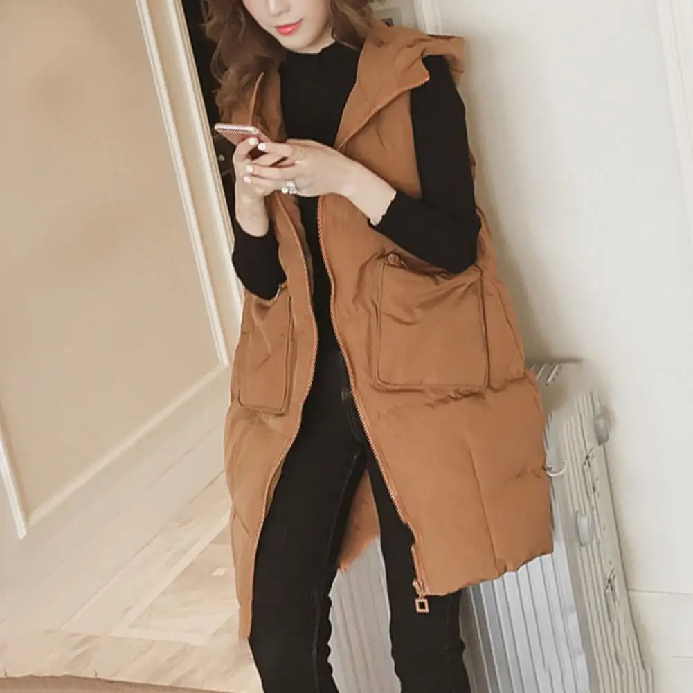 Hooded Waistcoat Stylish Women's Hooded Sleeveless Vest Coat with Pockets Long Winter Waistcoat in Solid Color Zipper Placket
Hooded Waistcoat Stylish Women's Hooded Sleeveless Vest Coat with Pockets Long Winter Waistcoat in Solid Color Zipper Placket