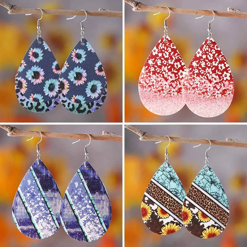 New Red Gradient Leopard Pattern Little Daisy Flower Earrings Cow Pattern Sunflower Oil Painting Double sided PU Leather Earring
New Red Gradient Leopard Pattern Little Daisy Flower Earrings Cow Pattern Sunflower Oil Painting Double sided PU Leather Earring