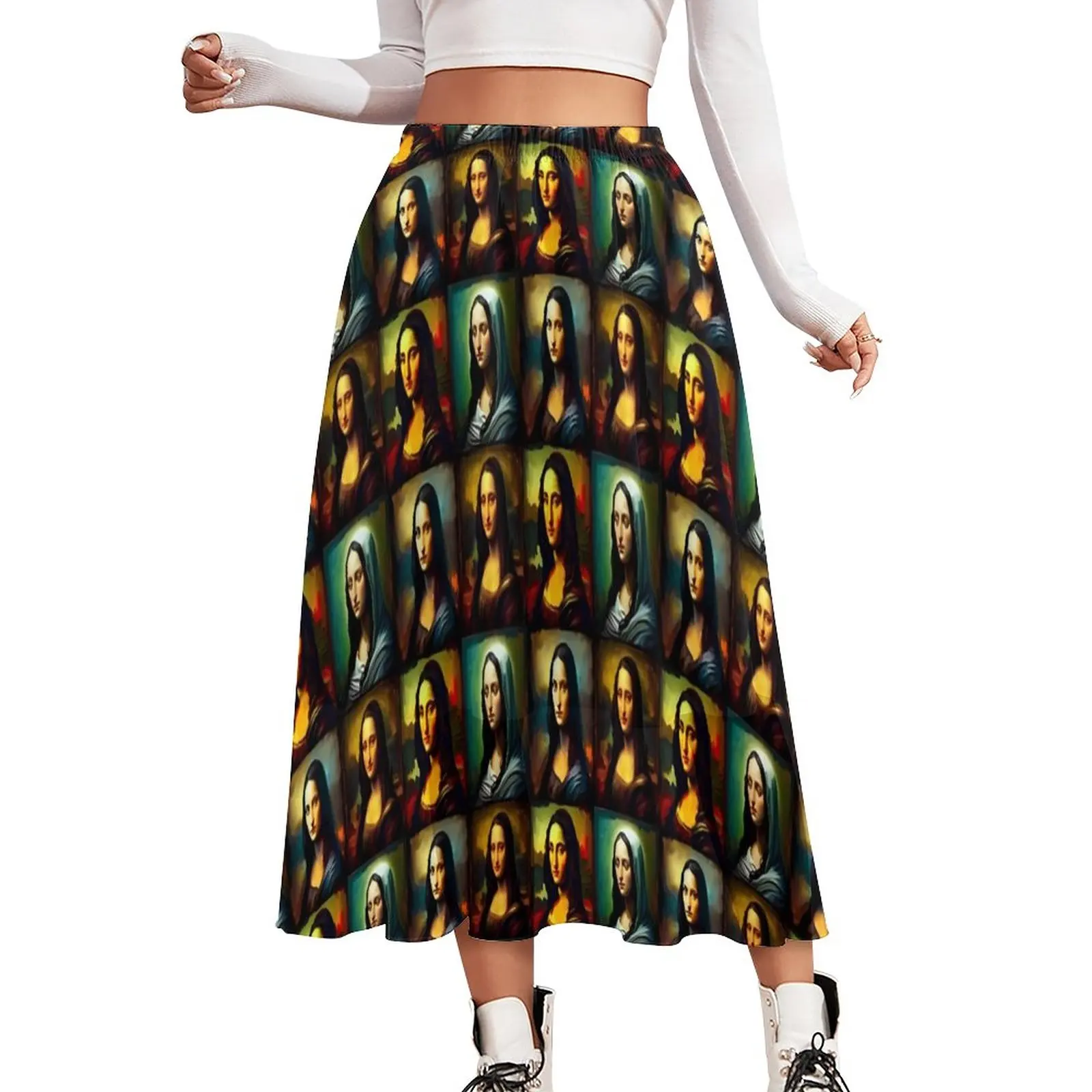 

Art Mona Lisa Skirt Abstract Print Street Style Casual Skirts Beach A-line Skirt Woman Design Oversized Bottoms
