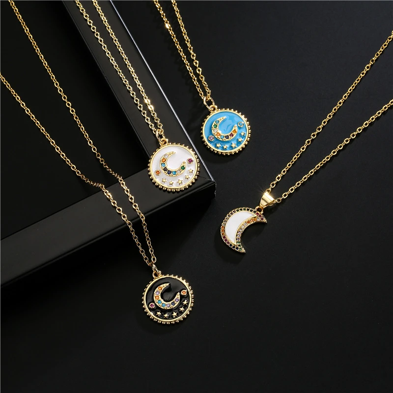 Fashion Moon Star Pendant Necklace Dripping Blue White Gold Plated INS Geometric Copper Micro Accessories Woman New
Fashion Moon Star Pendant Necklace Dripping Blue White Gold Plated INS Geometric Copper Micro Accessories Woman New