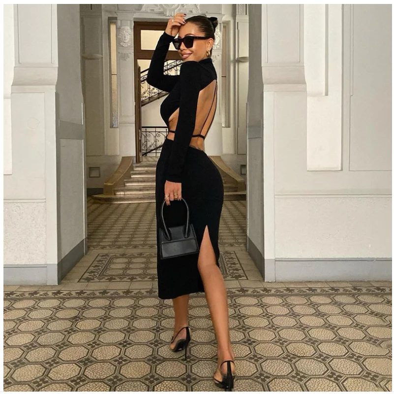 Elegant Backless Long Sleeve Bodycon Dress Women Black Cut Out Sexy Party Club Tight Wrap Midi Dresses Autumn Wholesale Items
Elegant Backless Long Sleeve Bodycon Dress Women Black Cut Out Sexy Party Club Tight Wrap Midi Dresses Autumn Wholesale Items
