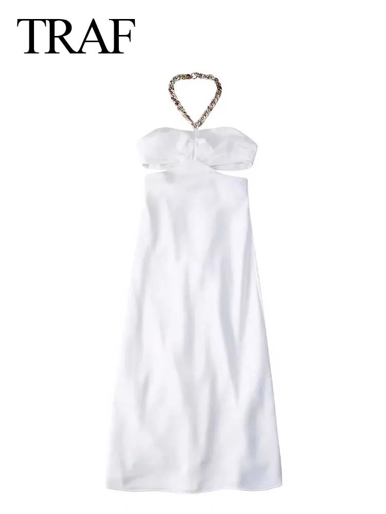 TRAF Pure White Halter Lady Long Sleeveless Dress Charming Elegant Open Waist Design Lightweight Skin-Friendly Women Dress
TRAF Pure White Halter Lady Long Sleeveless Dress Charming Elegant Open Waist Design Lightweight Skin-Friendly Women Dress