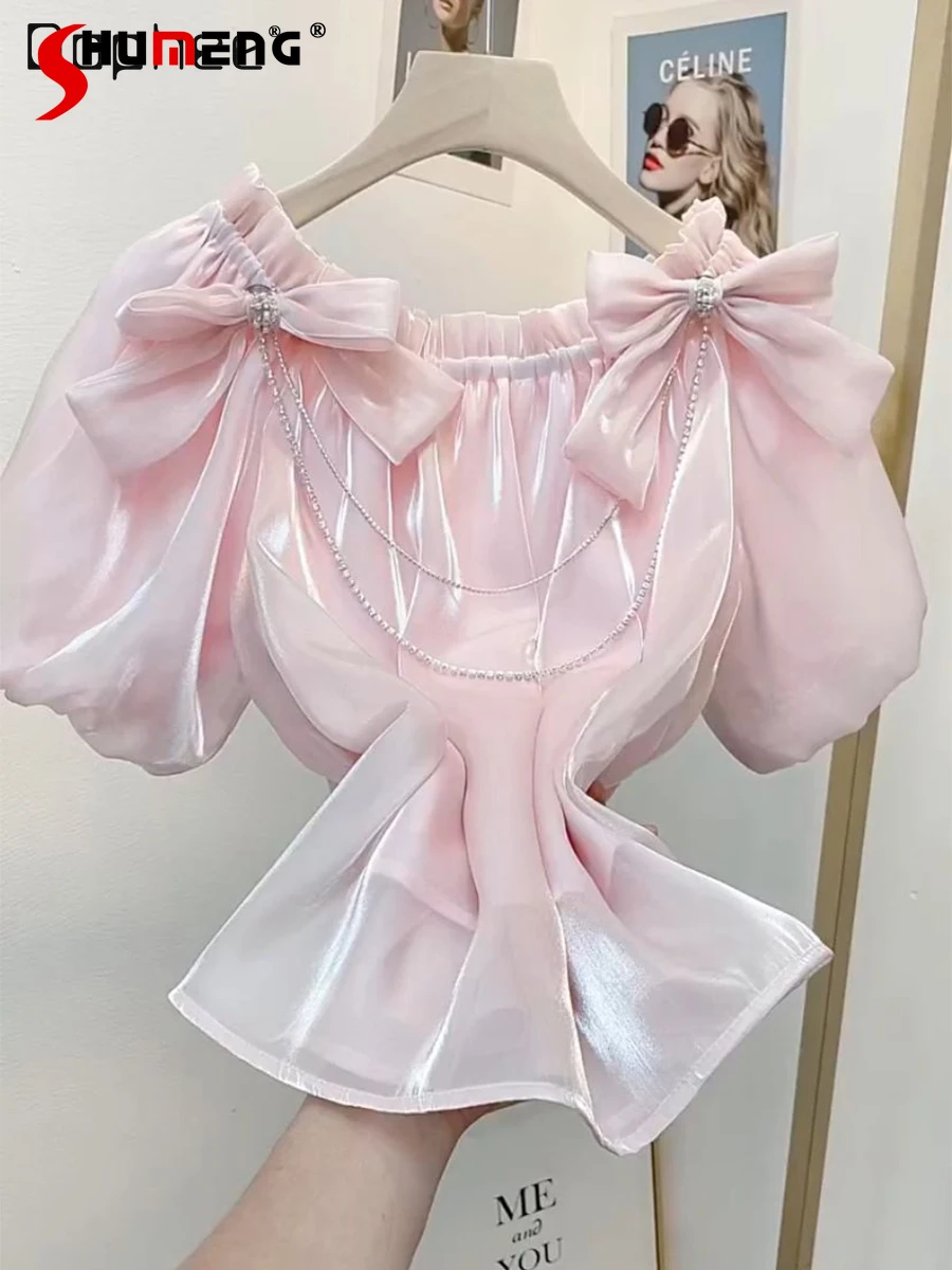 Elegant Off-Shoulder Pullover Pink Top Fairy Bow Shirt Sweet Women's 2023 New Summer Puff Short Sleeve Shirts Blusa Feminina
Elegant Off-Shoulder Pullover Pink Top Fairy Bow Shirt Sweet Women's 2023 New Summer Puff Short Sleeve Shirts Blusa Feminina