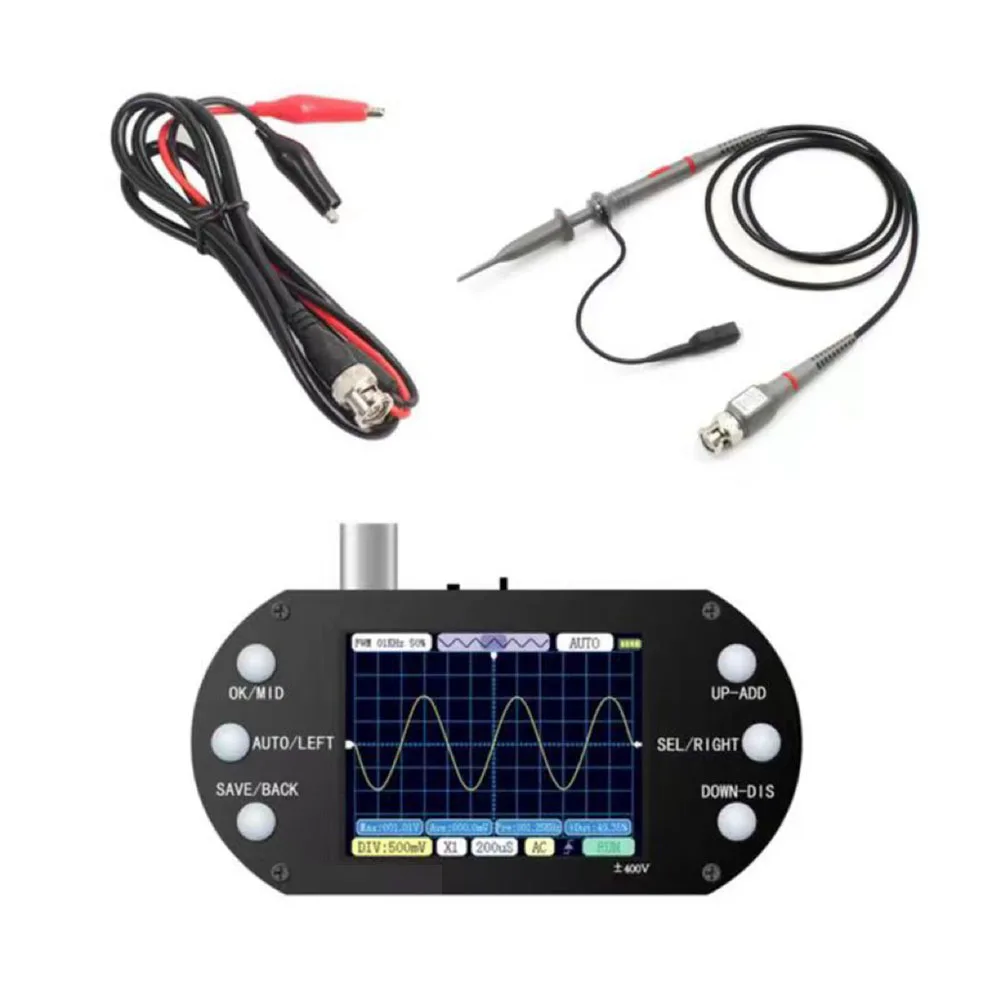 Mini Digital Oscilloscope 2.5Mhz Sampling Rate 200Khz Bandwidth Support AUTO 80Khz PWM for Electronic Repair DIY
Mini Digital Oscilloscope 2.5Mhz Sampling Rate 200Khz Bandwidth Support AUTO 80Khz PWM for Electronic Repair DIY