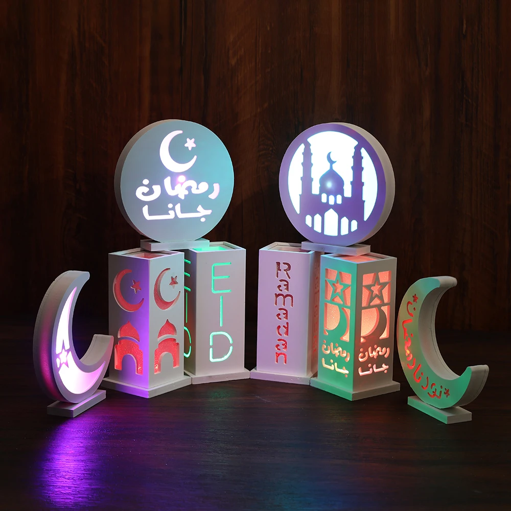 

Акриловые светодиодсветодиодный светильники Eid Рамадан, украшение Mubarak, белая самодельная луна, звезда, фонарь, настольное украшение, мусульманская мечеть, праздничные украшения