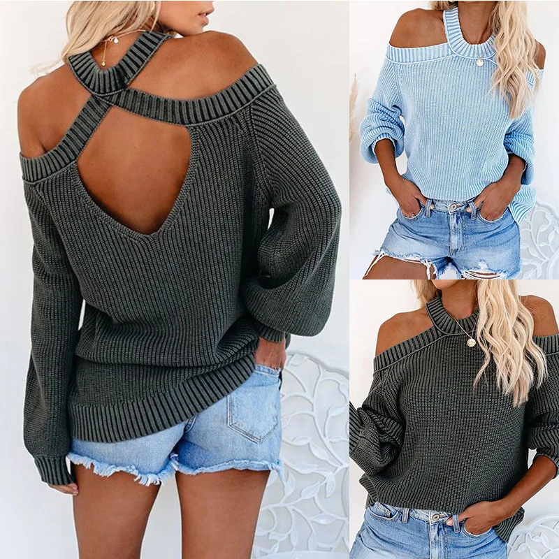 2023 Autumn and Winter New Women's Knitwear Round Neck Hanging Neck Off Shoulder Sweater Women
2023 Autumn and Winter New Women's Knitwear Round Neck Hanging Neck Off Shoulder Sweater Women