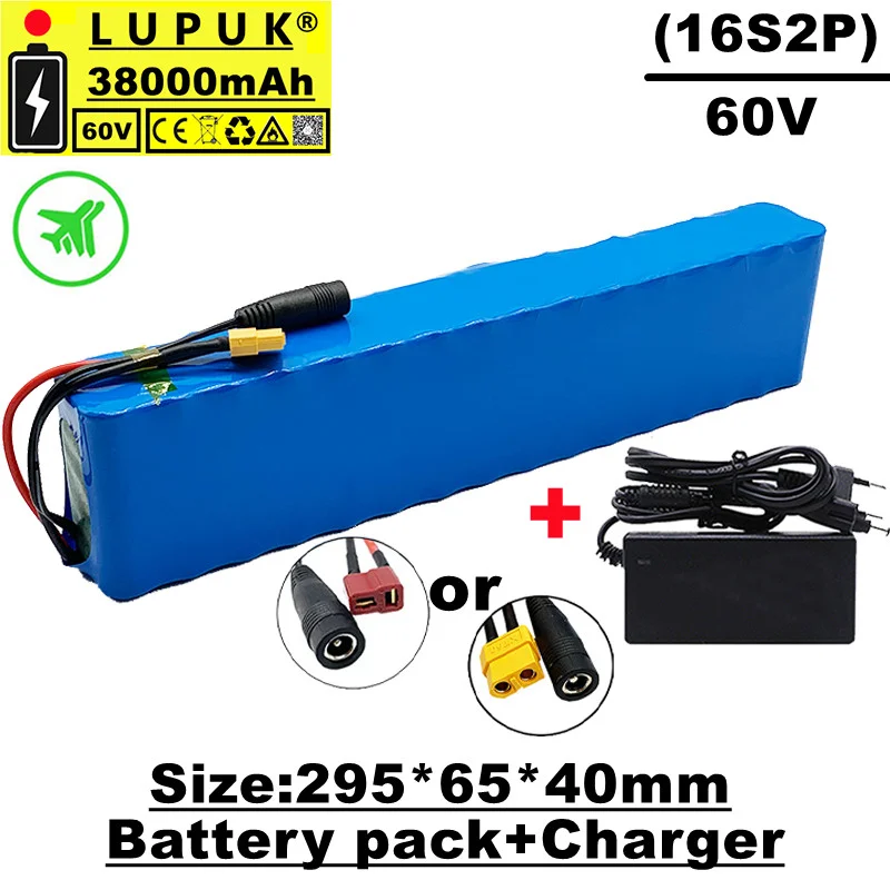 LUPUK-60V lithium-ion scooter battery pack, 16 series and 2 parallel, 38000 mAh, 500W~1000W, long battery life, built-in BMS pro
LUPUK-60V lithium-ion scooter battery pack, 16 series and 2 parallel, 38000 mAh, 500W~1000W, long battery life, built-in BMS pro