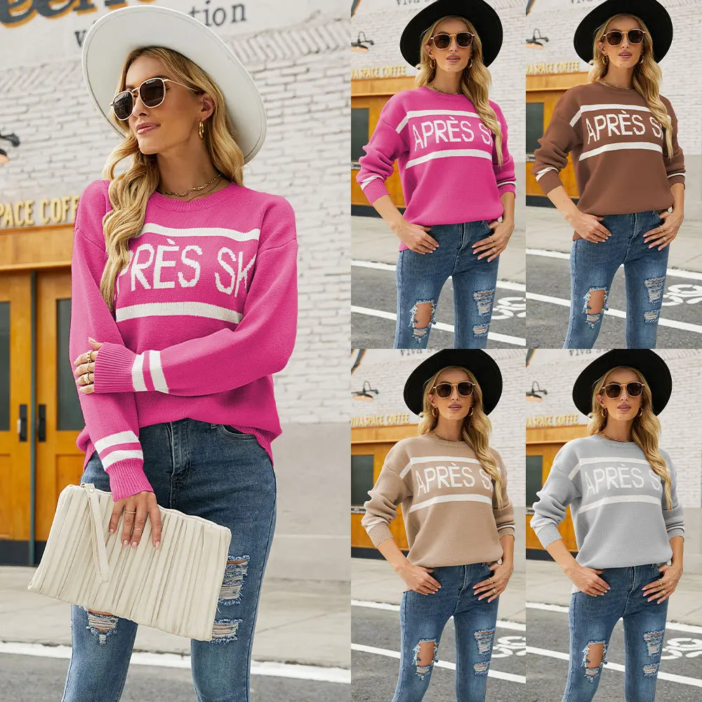 Женский простой пуловер с круглым вырезом, вязаный свитер с длинным рукавом и надписью, осень 2022
Женский простой пуловер с круглым вырезом, вязаный свитер с длинным рукавом и надписью, осень 2022