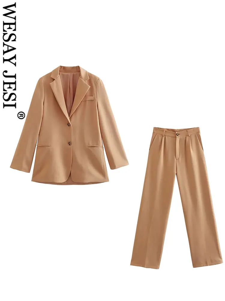 WESAY JESI Commuter Women Blazer Suit Two Button Solid Khaki Long Sleeve Jacket + Pants Zipper Pocket Simple Straight Trousers
WESAY JESI Commuter Women Blazer Suit Two Button Solid Khaki Long Sleeve Jacket + Pants Zipper Pocket Simple Straight Trousers