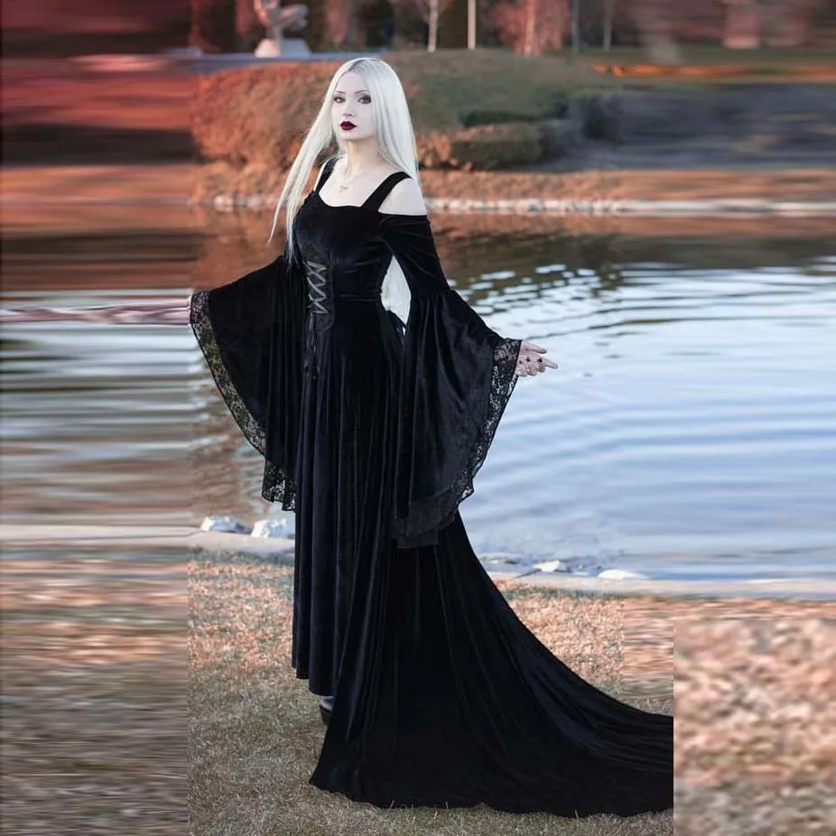 Dress Gothic Retro Women Darkness Fashion Lace-up Waist Long-sleeved Swing Court Floor-length Dress
Dress Gothic Retro Women Darkness Fashion Lace-up Waist Long-sleeved Swing Court Floor-length Dress