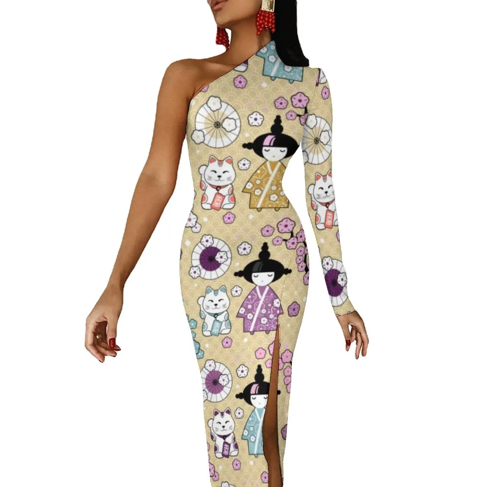 Japanese Anime Bodycon Dress Autumn Cute Dollsand Neko Cats Vintage Side Split Long Dresses One Shoulder Graphic Party Dress
Japanese Anime Bodycon Dress Autumn Cute Dollsand Neko Cats Vintage Side Split Long Dresses One Shoulder Graphic Party Dress