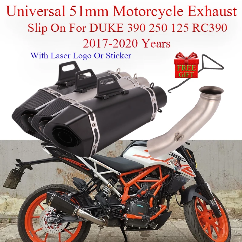 Universal 51mm Motorcycle Exhaust Muffler Slip On For DUKE 390 250 125 RC 390 RC390 Middle Link Pipe Escape Moto Full System
Universal 51mm Motorcycle Exhaust Muffler Slip On For DUKE 390 250 125 RC 390 RC390 Middle Link Pipe Escape Moto Full System