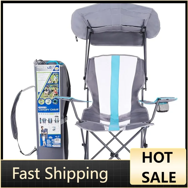 Оригинальный складной стул Kelsyus с навесом для кемпинга, задних ворот и мероприятий на свежем воздухе, серый/фотосиний 
Оригинальный складной стул Kelsyus с навесом для кемпинга, задних ворот и мероприятий на свежем воздухе, серый/фотосиний