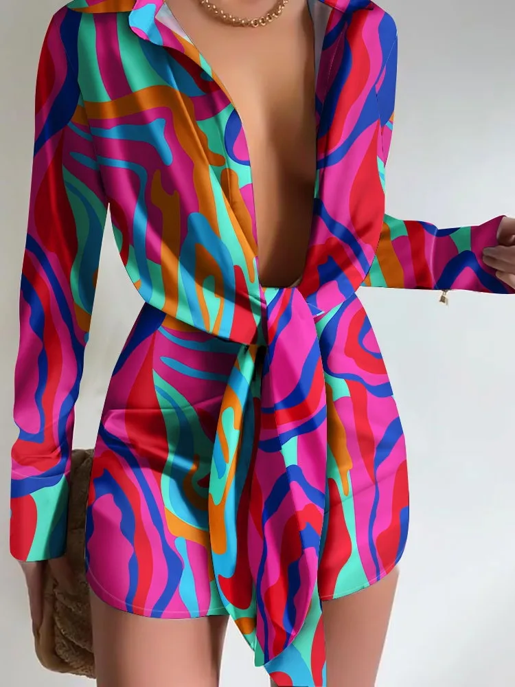 2023 Boho Autumn Dresses For Women Abstract Print Tied Detail Long Sleeve Shirt Dress Y2k Vestidos De Mujer Casual Mini Robe
2023 Boho Autumn Dresses For Women Abstract Print Tied Detail Long Sleeve Shirt Dress Y2k Vestidos De Mujer Casual Mini Robe