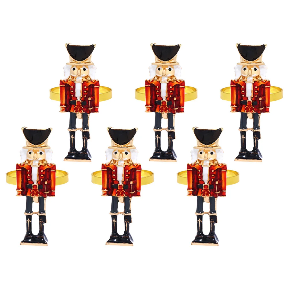 

6pcs Metal Nutcracker Napkin Rings Holders Christmas Nutcracker Shaped Napkin Rings