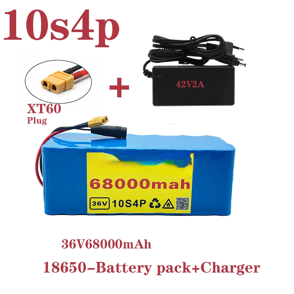 New 36V 10s4p 68Ah 1000W Large Capacity 18650 Lithium Battery Pack Electric Bicycle Scooter with BMS XT60 Plug + Charger
New 36V 10s4p 68Ah 1000W Large Capacity 18650 Lithium Battery Pack Electric Bicycle Scooter with BMS XT60 Plug + Charger