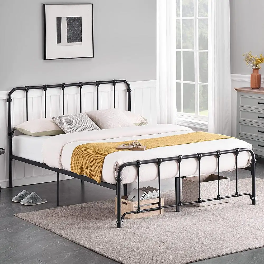 

Black Metal Full Size Bed Frame with Headboard and Footboard Heavy Duty Steel Slat Support Noise Free No Box Spring Needed