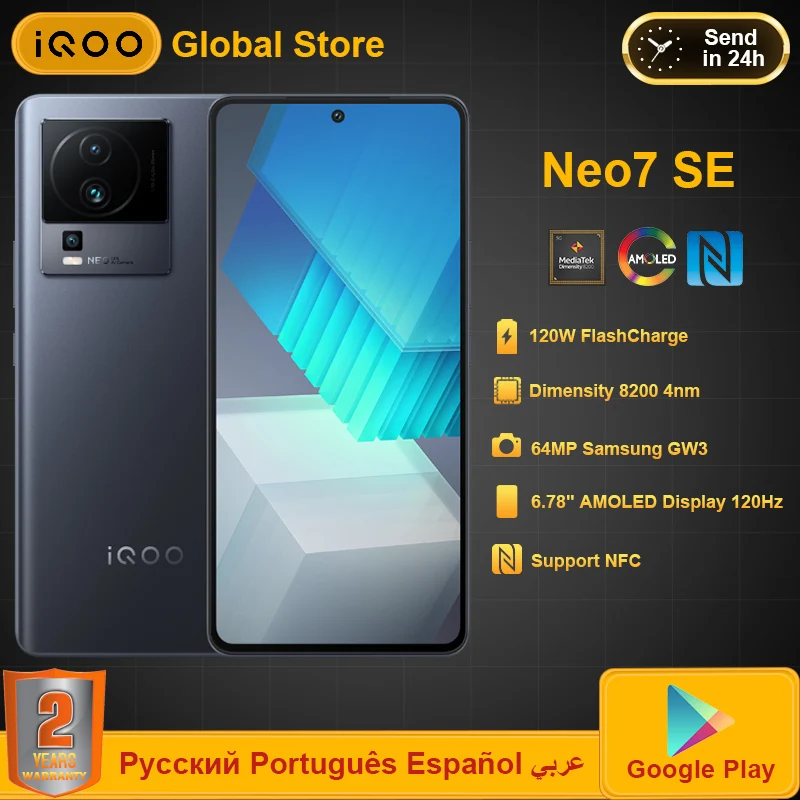 

New iQOO NEO7 NEO 7 SE 5G Mobile Phone Dimensity 8200 6.78'' 120HZ AMOLED 5000mAh 120W Super Charge 64MP Camera NFC Smartphone