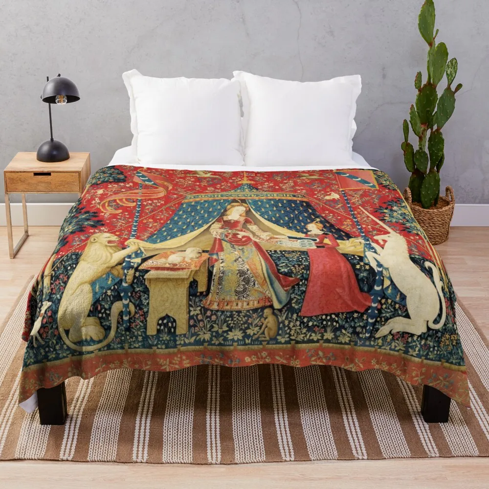 

LADY AND UNICORN DESIRE ,Lion,Fantasy Flowers,Animals,Red Green Floral Throw Blanket Blanket Sofa