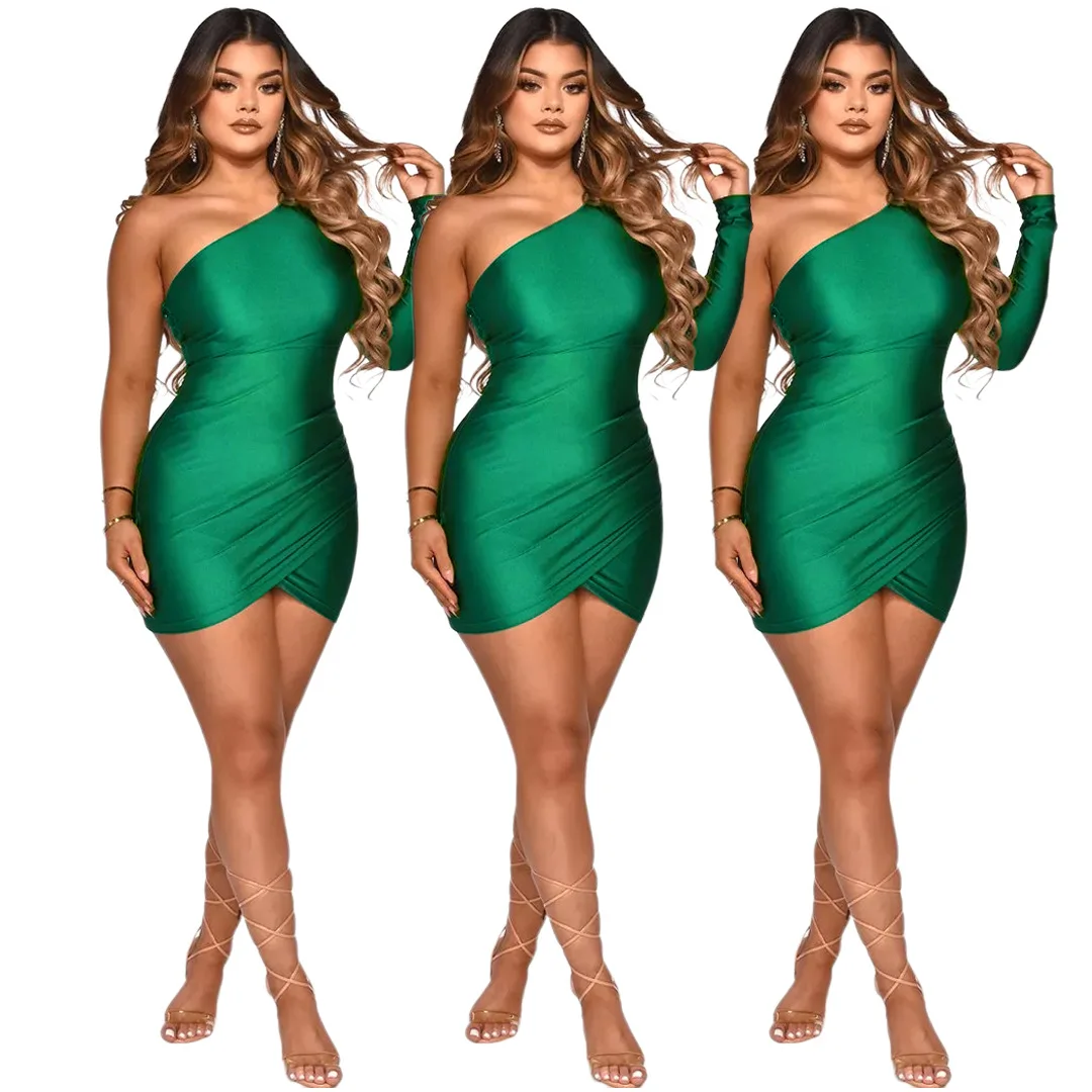 GL6551 Ladies Dress Summer Women's Fashion Reflective Fabric Pleated Oblique Shoulder Single Sleeve Cross Dress Women
GL6551 Ladies Dress Summer Women's Fashion Reflective Fabric Pleated Oblique Shoulder Single Sleeve Cross Dress Women