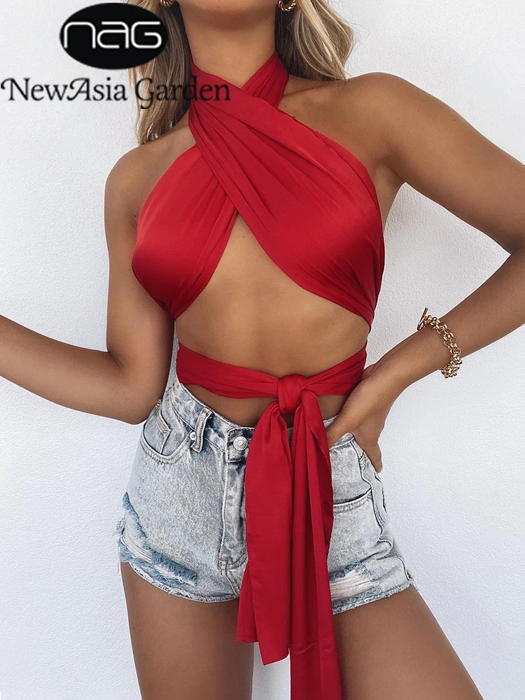 NewAsia Wrap Halter Top Lace up Double Layers Solid Color Backless Cut out Crop Tops Women Summer Vacation Beach Casual Vest
NewAsia Wrap Halter Top Lace up Double Layers Solid Color Backless Cut out Crop Tops Women Summer Vacation Beach Casual Vest