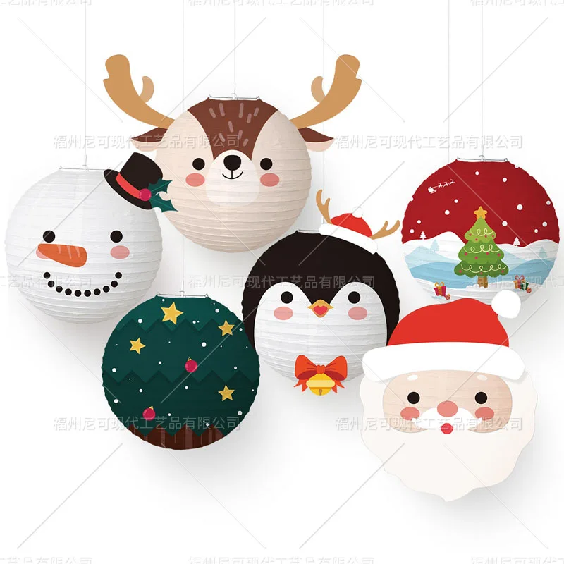 

Cartoon Christmas Paper Lantern Santan Snow Elk Hanging Pendants Merry Christmas Decor 2022 DIY Happy New Year Party Lanterns