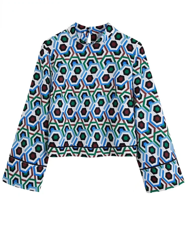 BFSH Zar 2022 Geometric Print Crop Top Woman Blue Vintage Blouse Women High Neck Wide Long Sleeve Top Female Elegant Blouses
BFSH Zar 2022 Geometric Print Crop Top Woman Blue Vintage Blouse Women High Neck Wide Long Sleeve Top Female Elegant Blouses